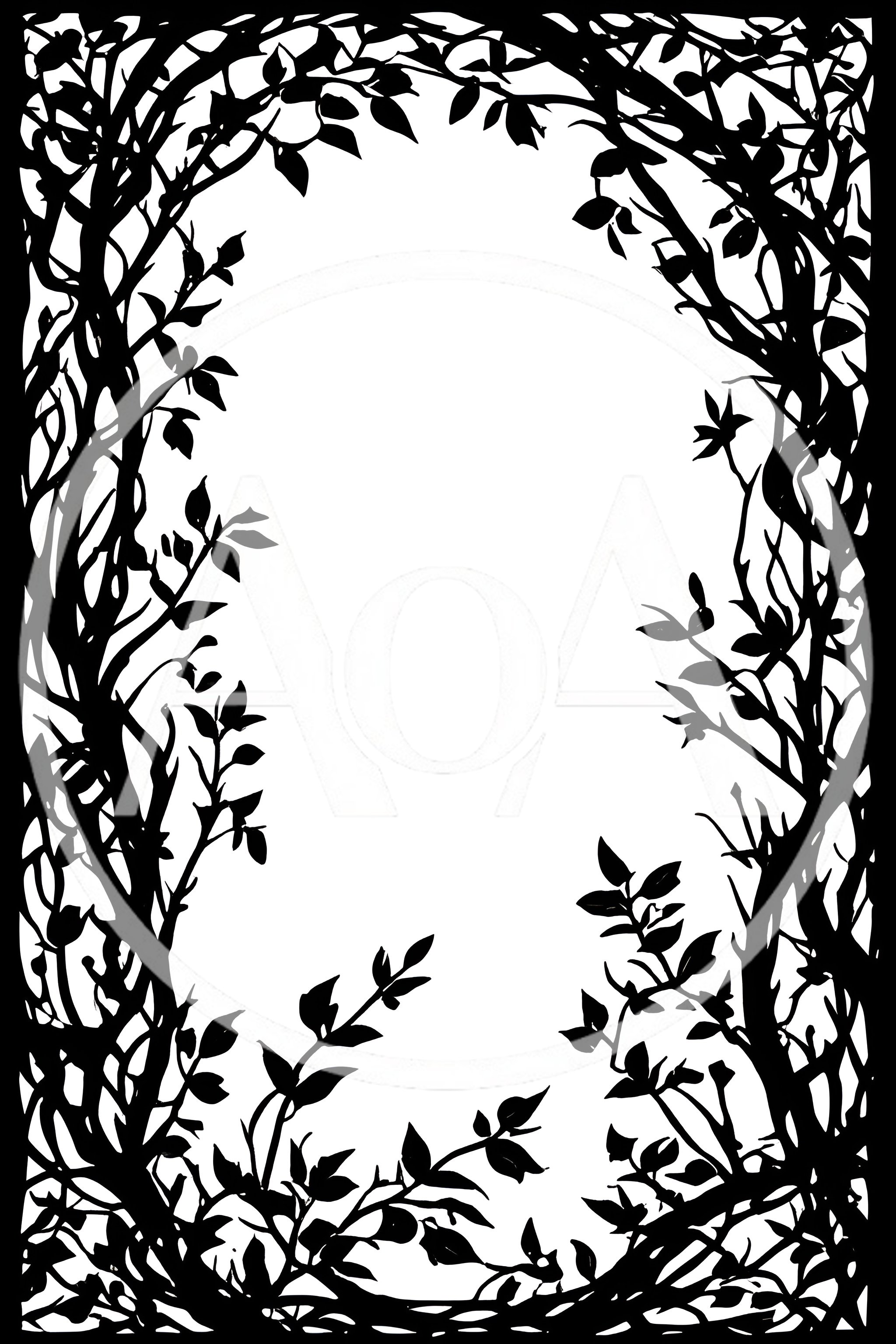 Black Silhouette Of Tree Branches Forming A Frame
