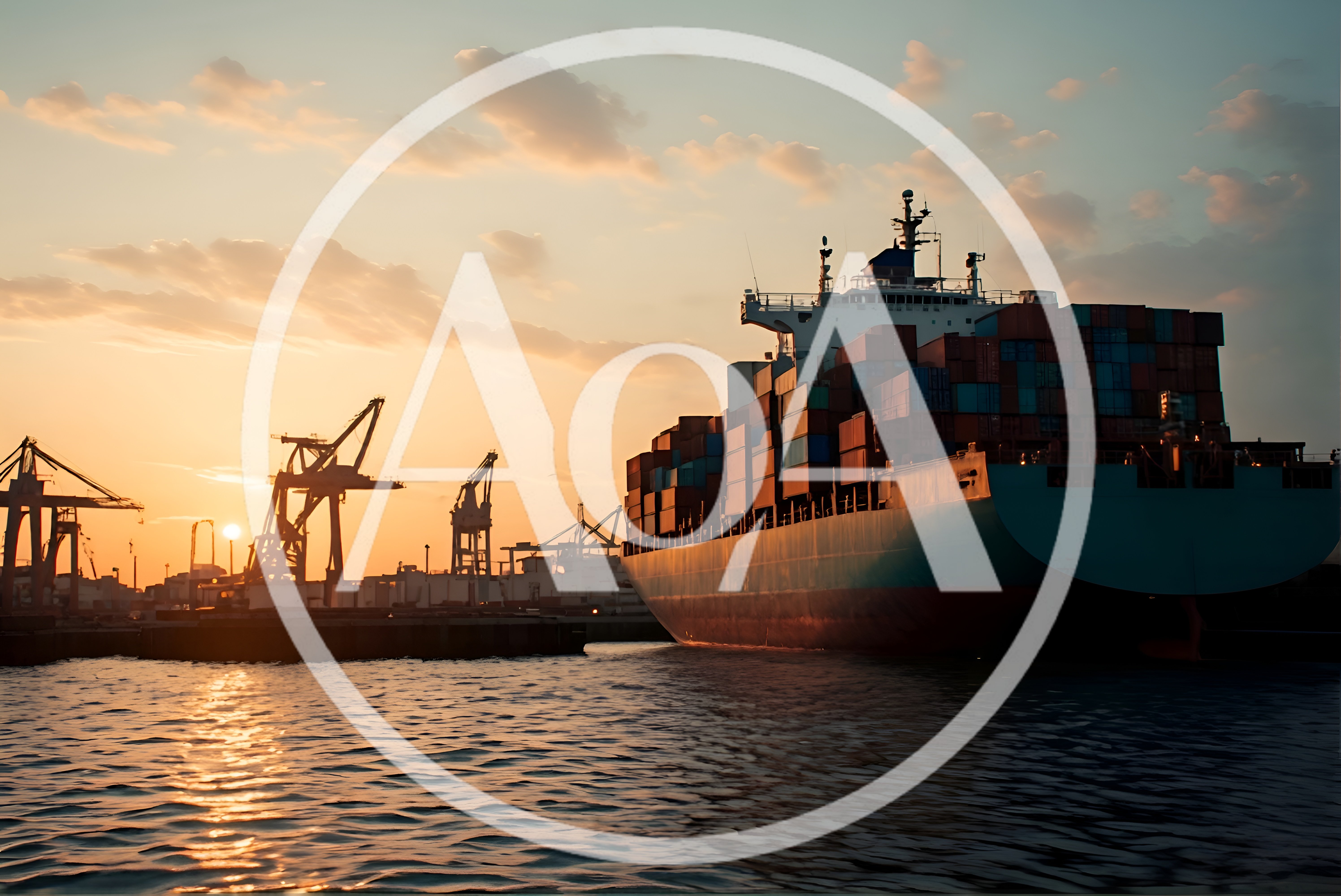 Container Ship Docked at Port During Golden Hour