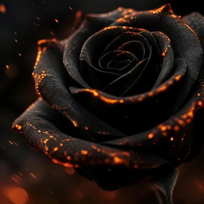 Glowing Ember Black Rose With Floating Sparks