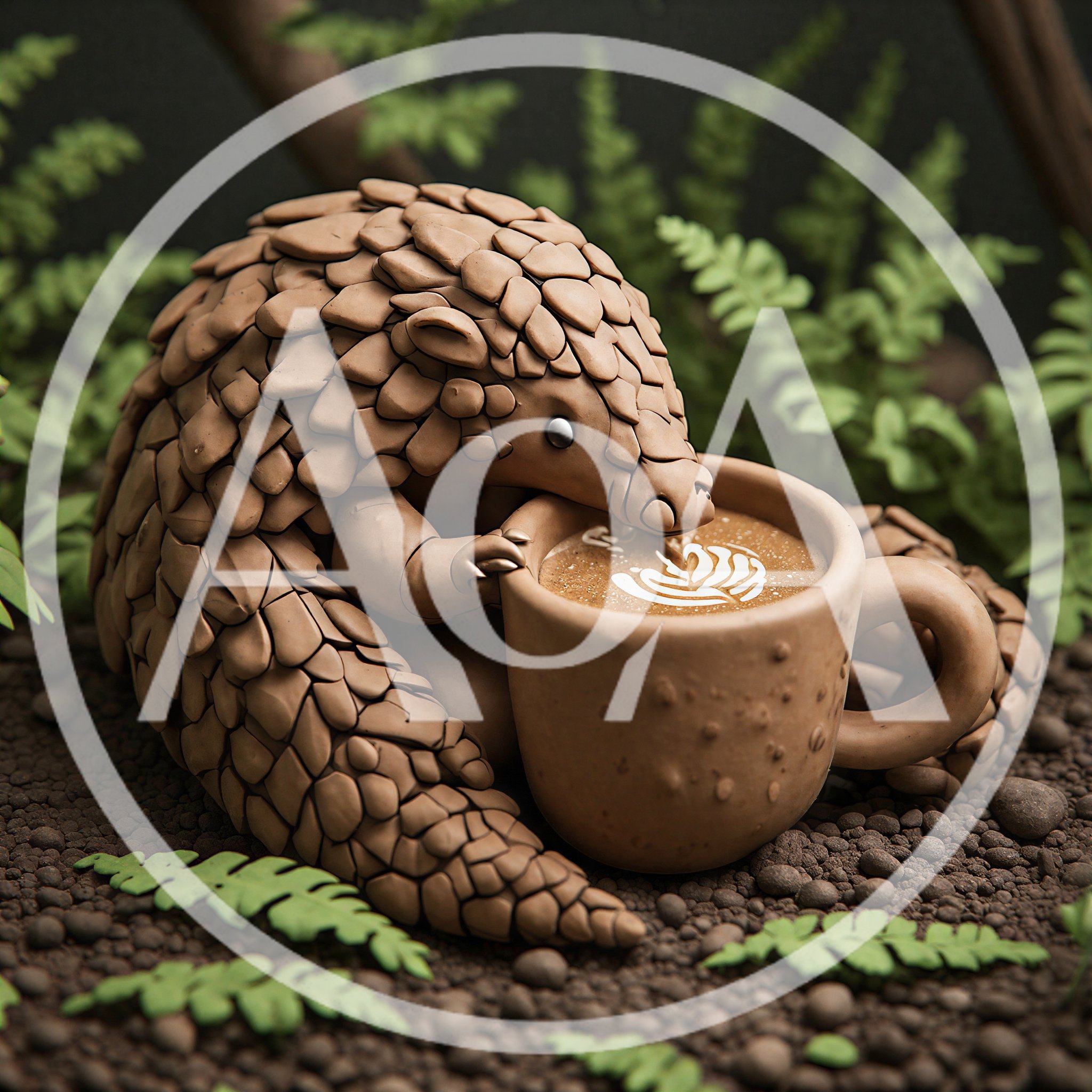 Clay Pangolin Drinking Latte In A Forest Setting