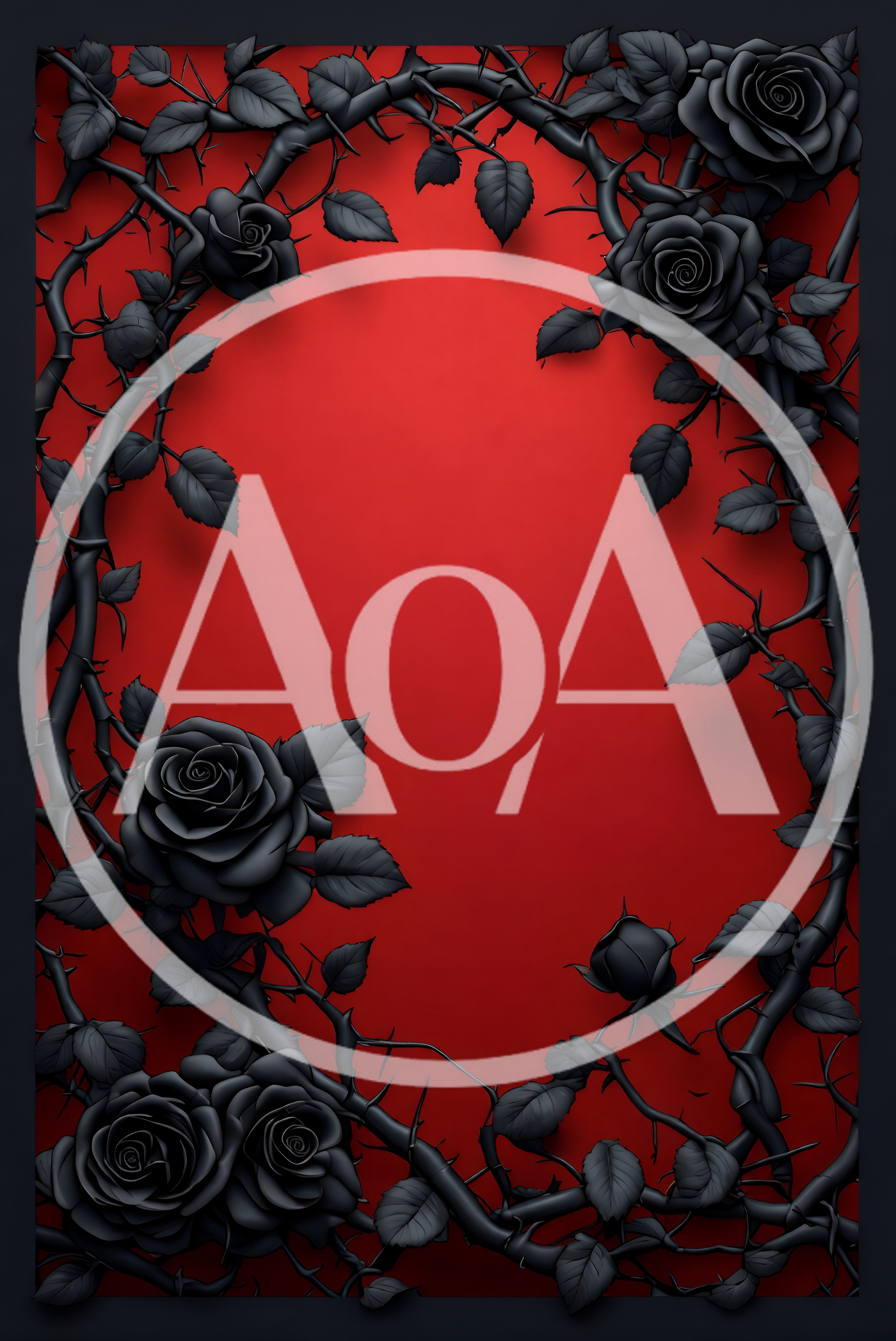 Black Rose Vines Frame On Red Background
