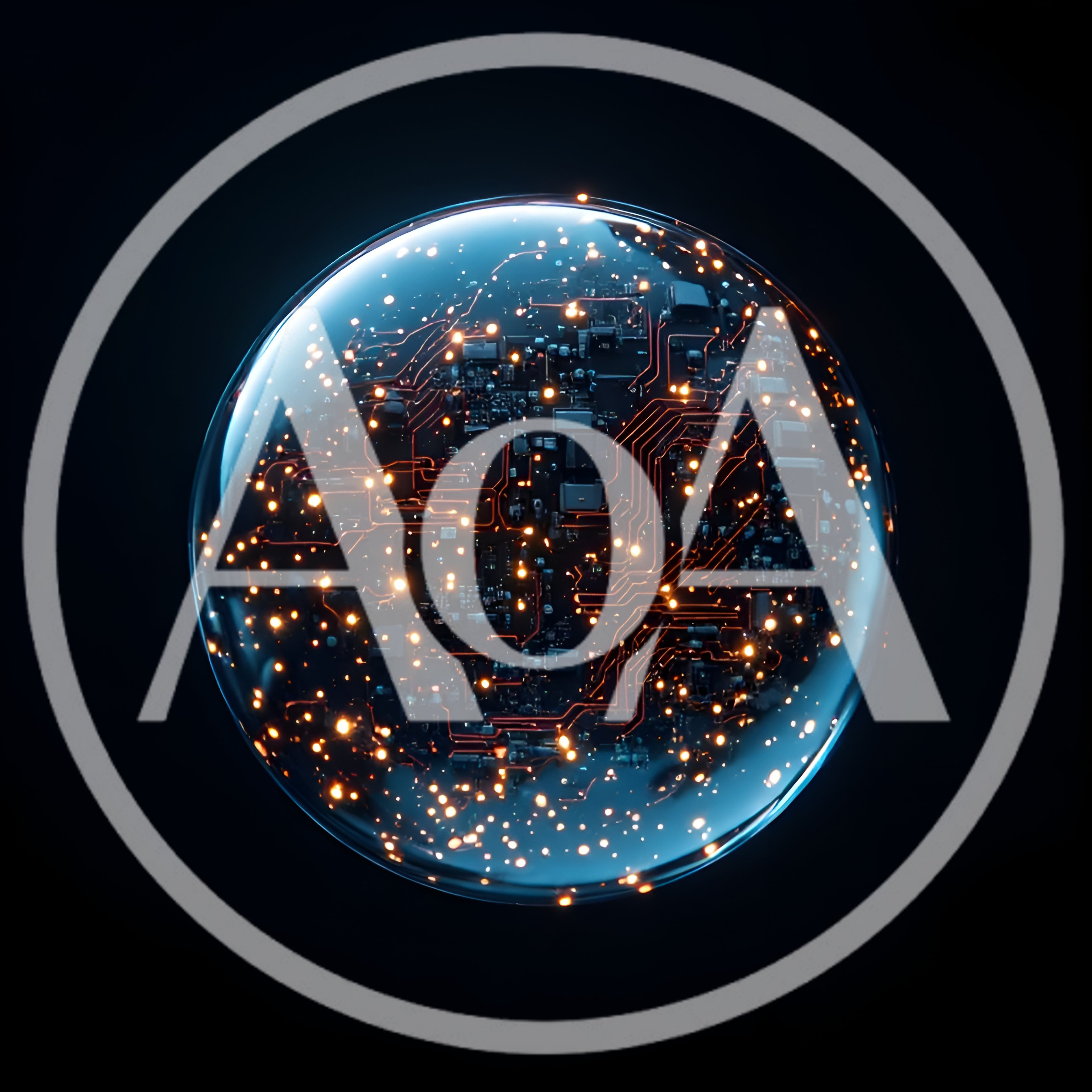 Digital Circuitry Encapsulated Within A Glowing Glass Sphere