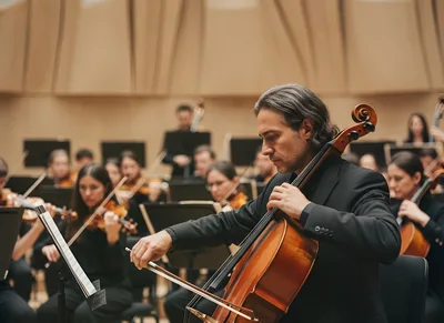 Professional Cellist Performing In A Symphony Orchestra