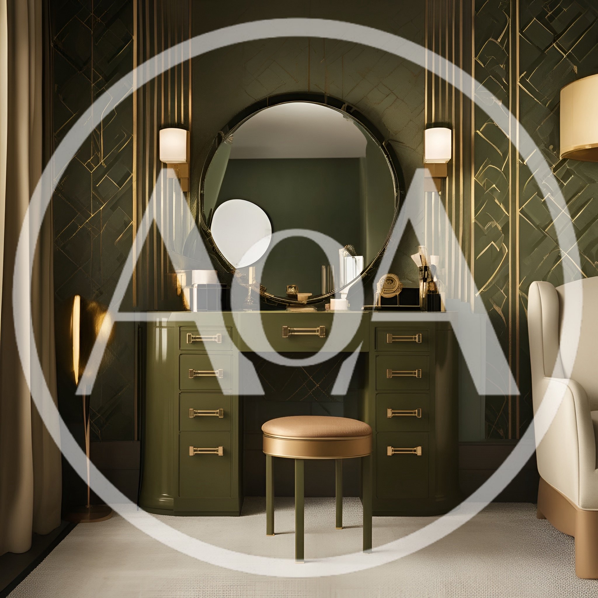 Luxury Art Deco Vanity Table In Green And Gold