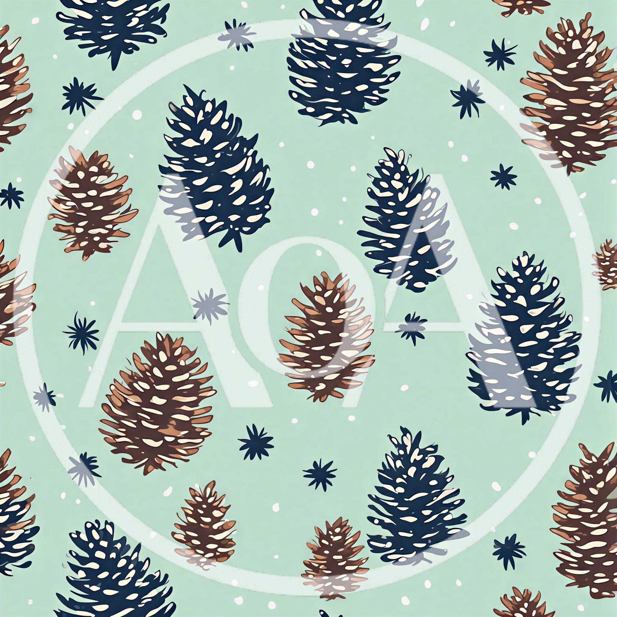 Seamless Pattern With Pinecones And Snowflakes