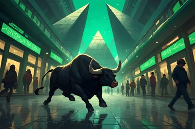 Futuristic Bull Statue In A Neon City Street