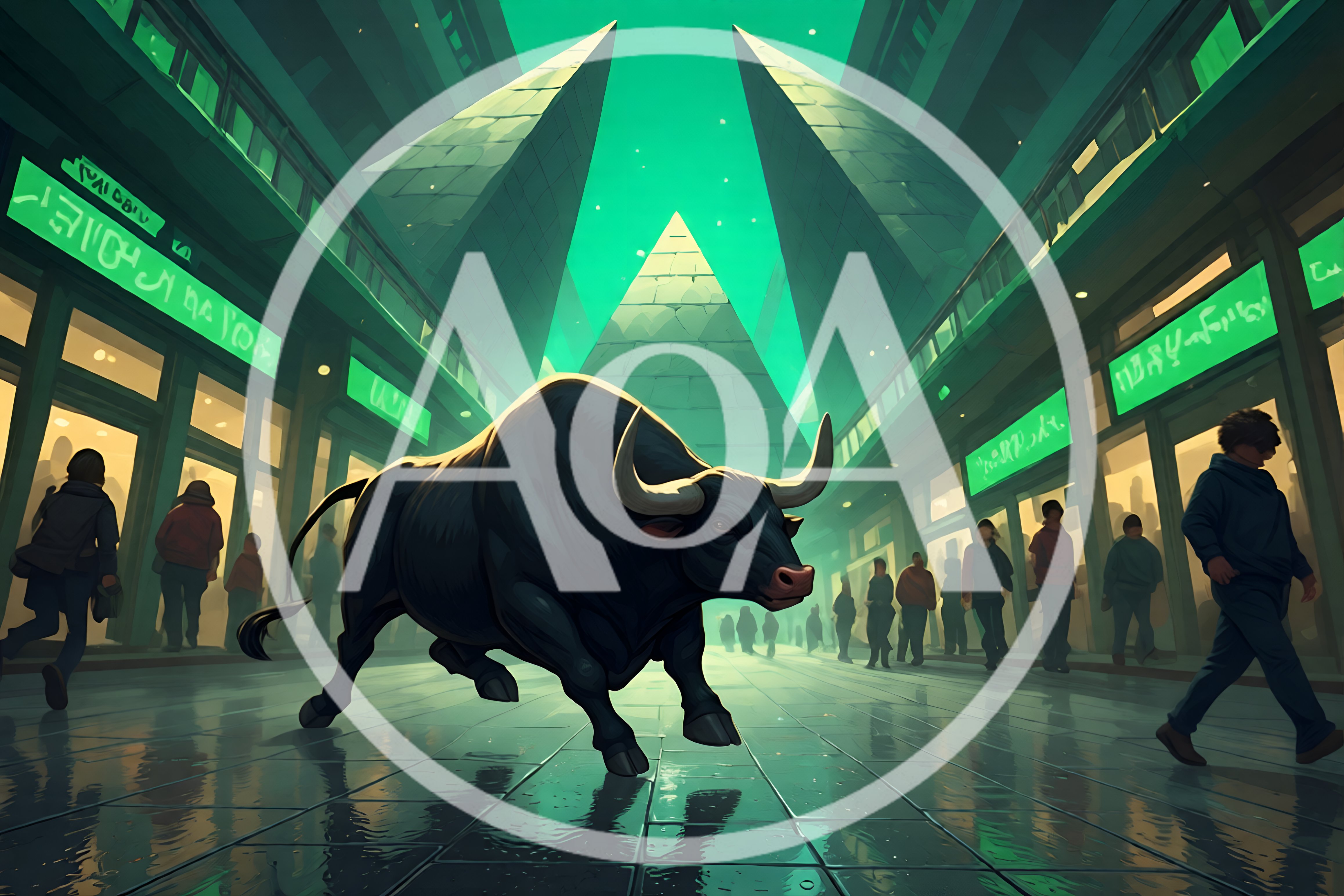 Futuristic Bull Statue In A Neon City Street