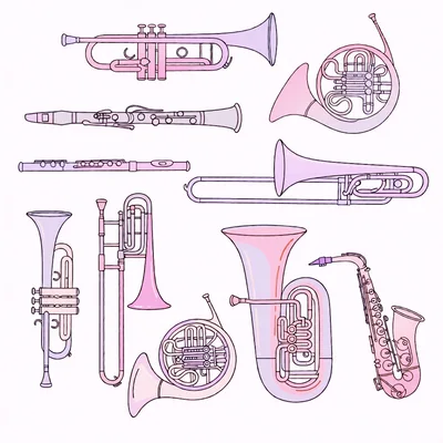 Collection of Hand Drawn Pink Musical Instruments