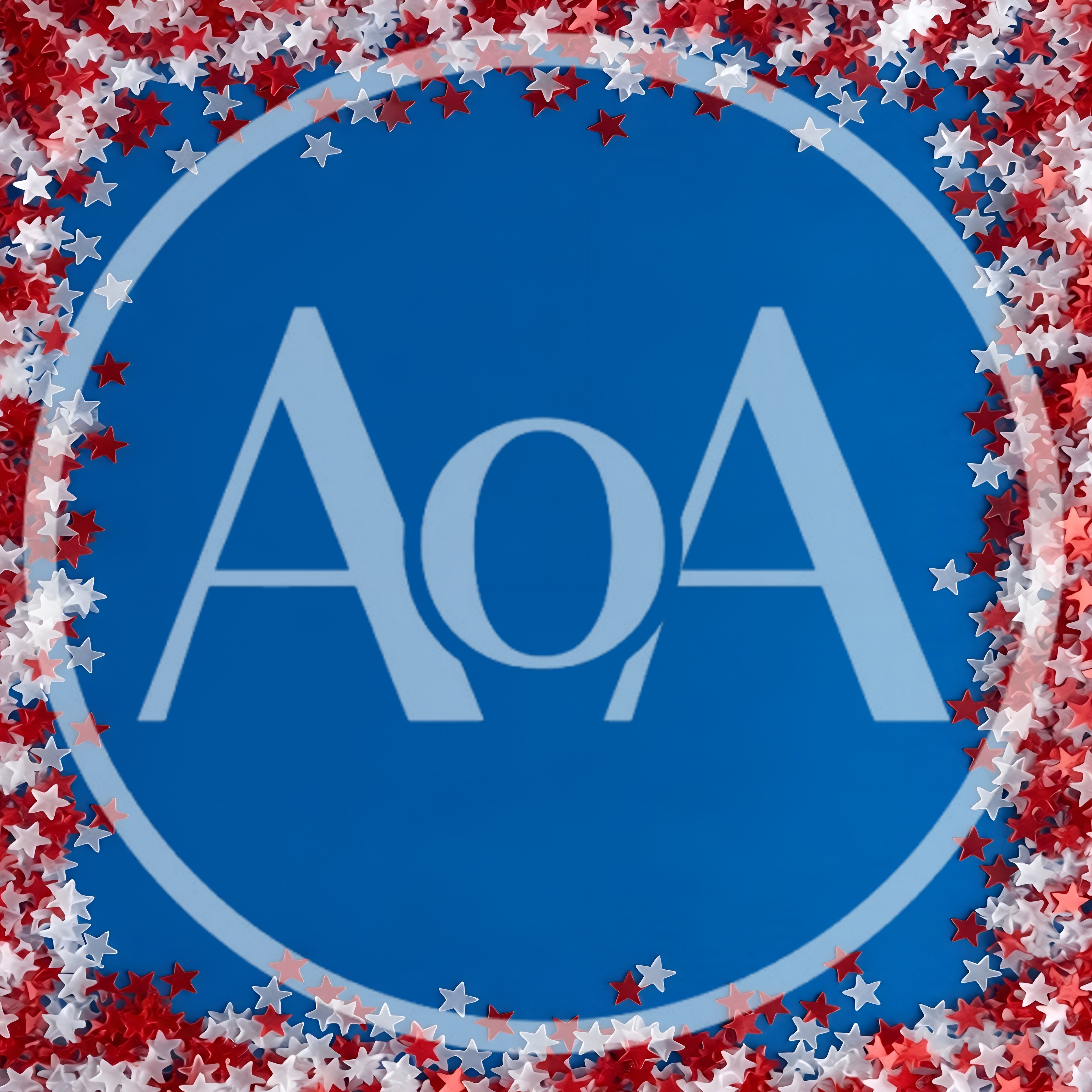 Red and White Star Confetti Border on Blue Background