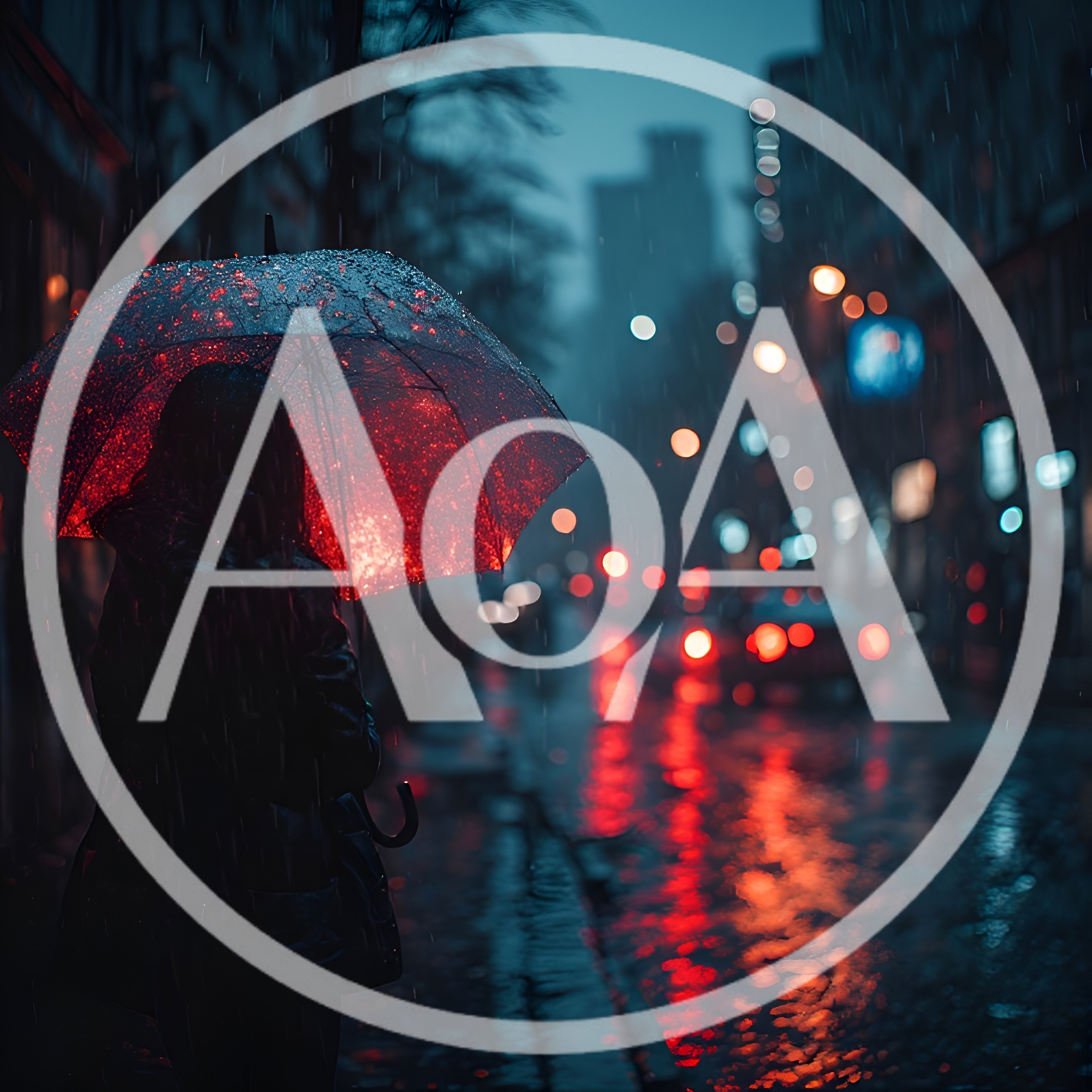 Person Standing Under Red Umbrella In Rainy City