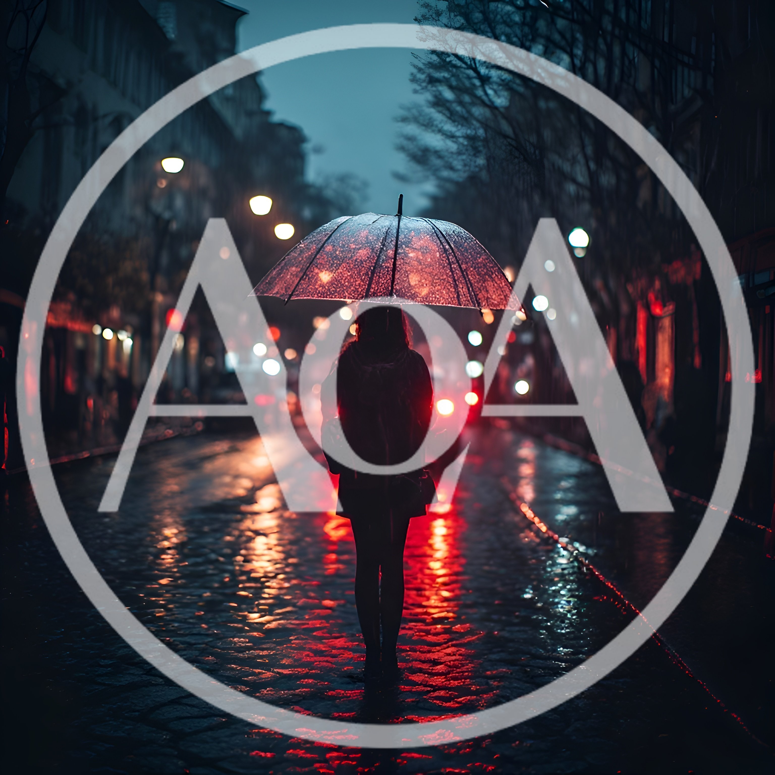 Woman Walking With Umbrella On Rainy City Street