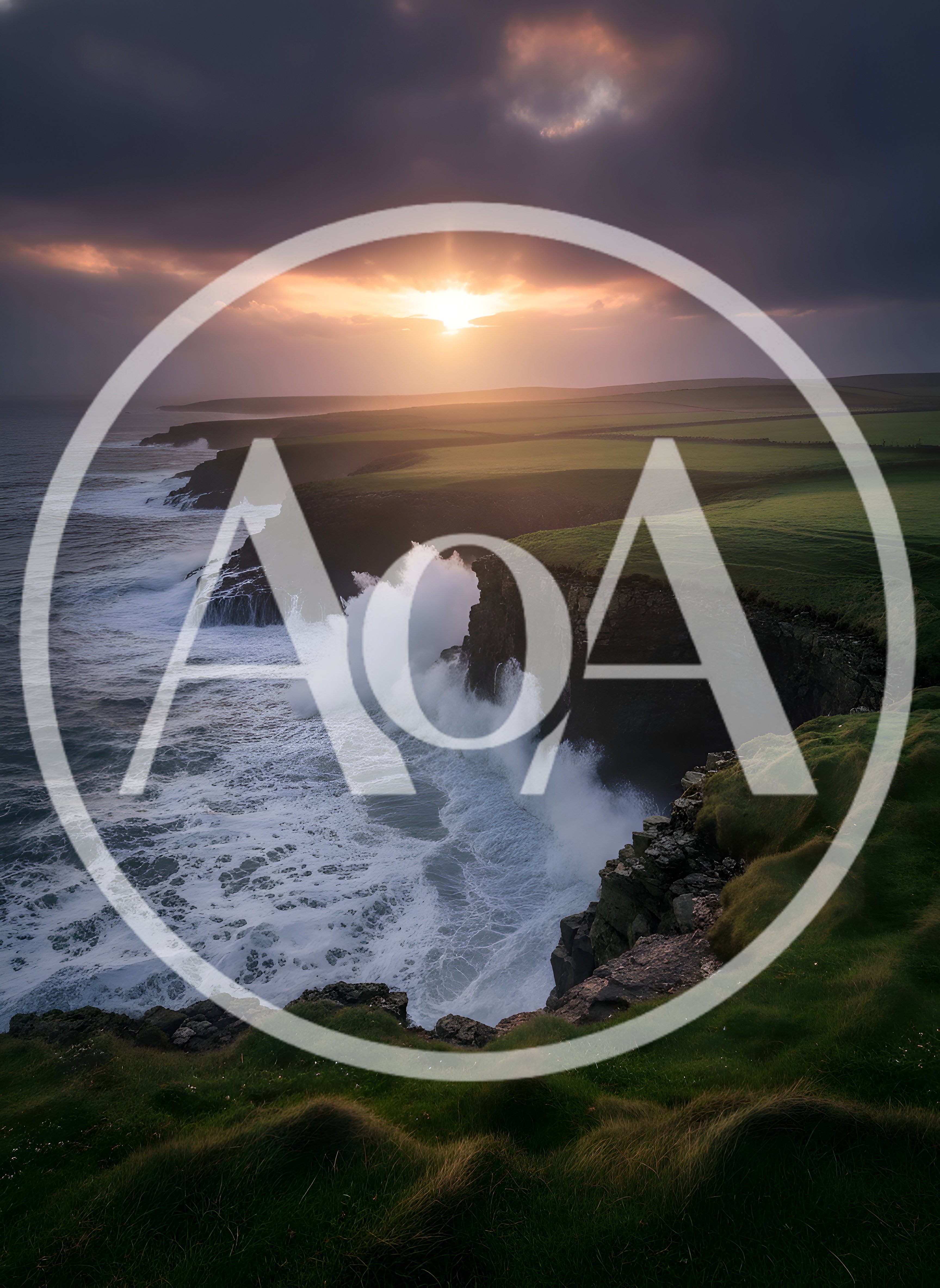 Dramatic Sunset Over Rugged Irish Coastal Cliffs