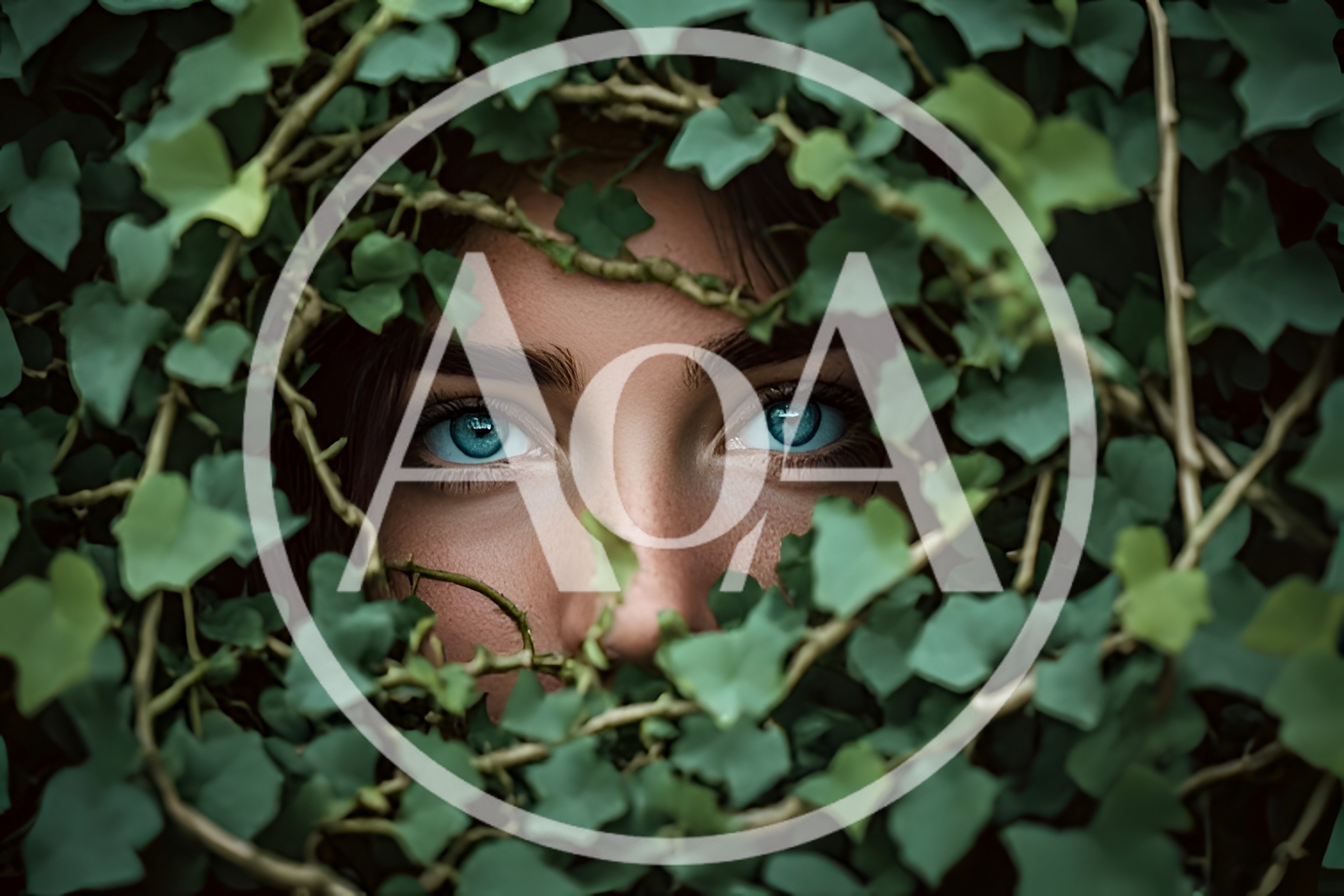 Close Up Of Woman Peering Through Ivy Leaves
