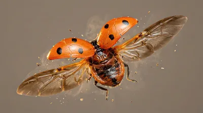 Macro Shot Of A Flying Ladybug