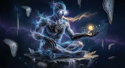 Cosmic Being Meditating With Celestial Solar System