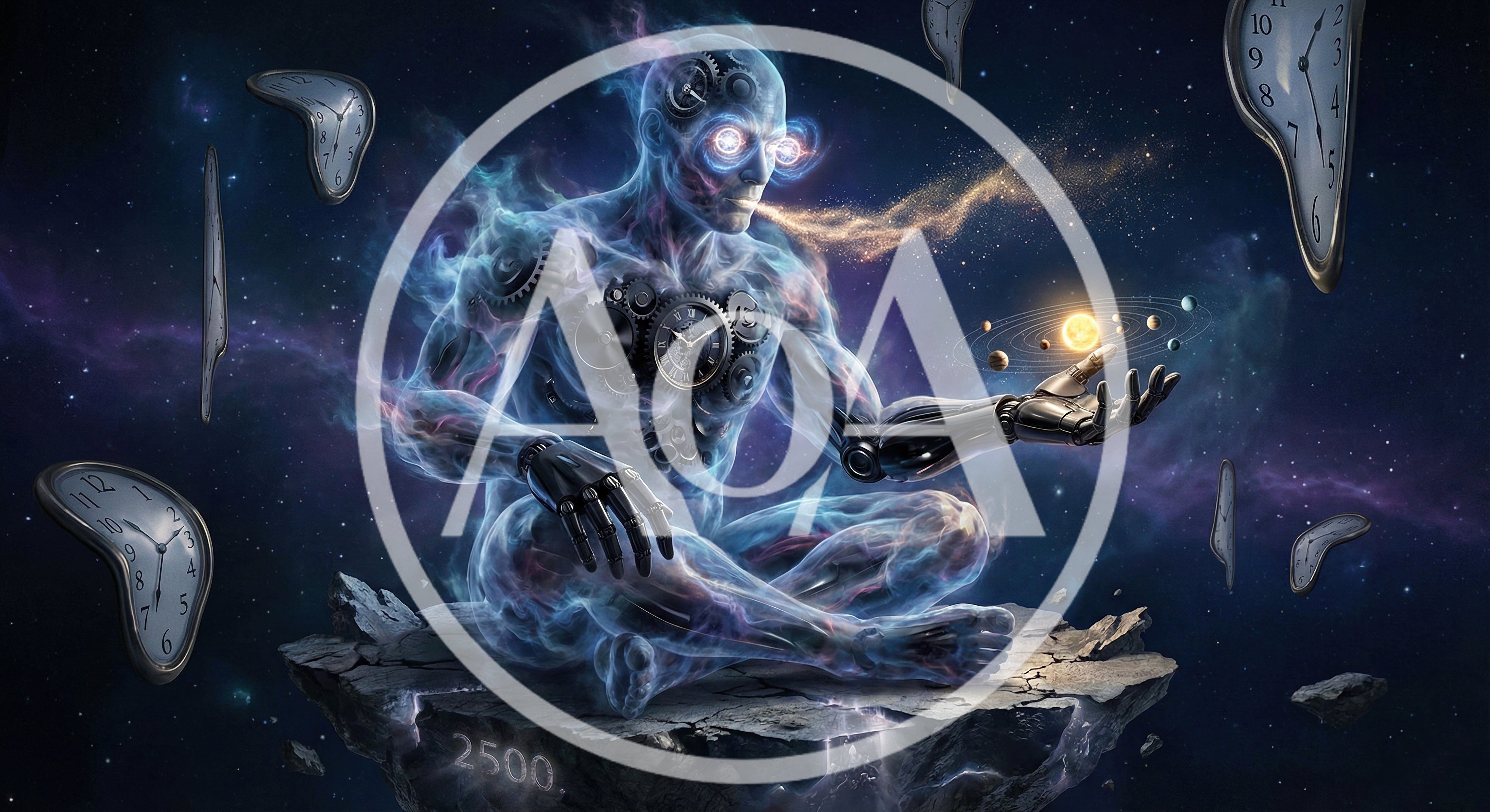 Cosmic Being Meditating With Celestial Solar System