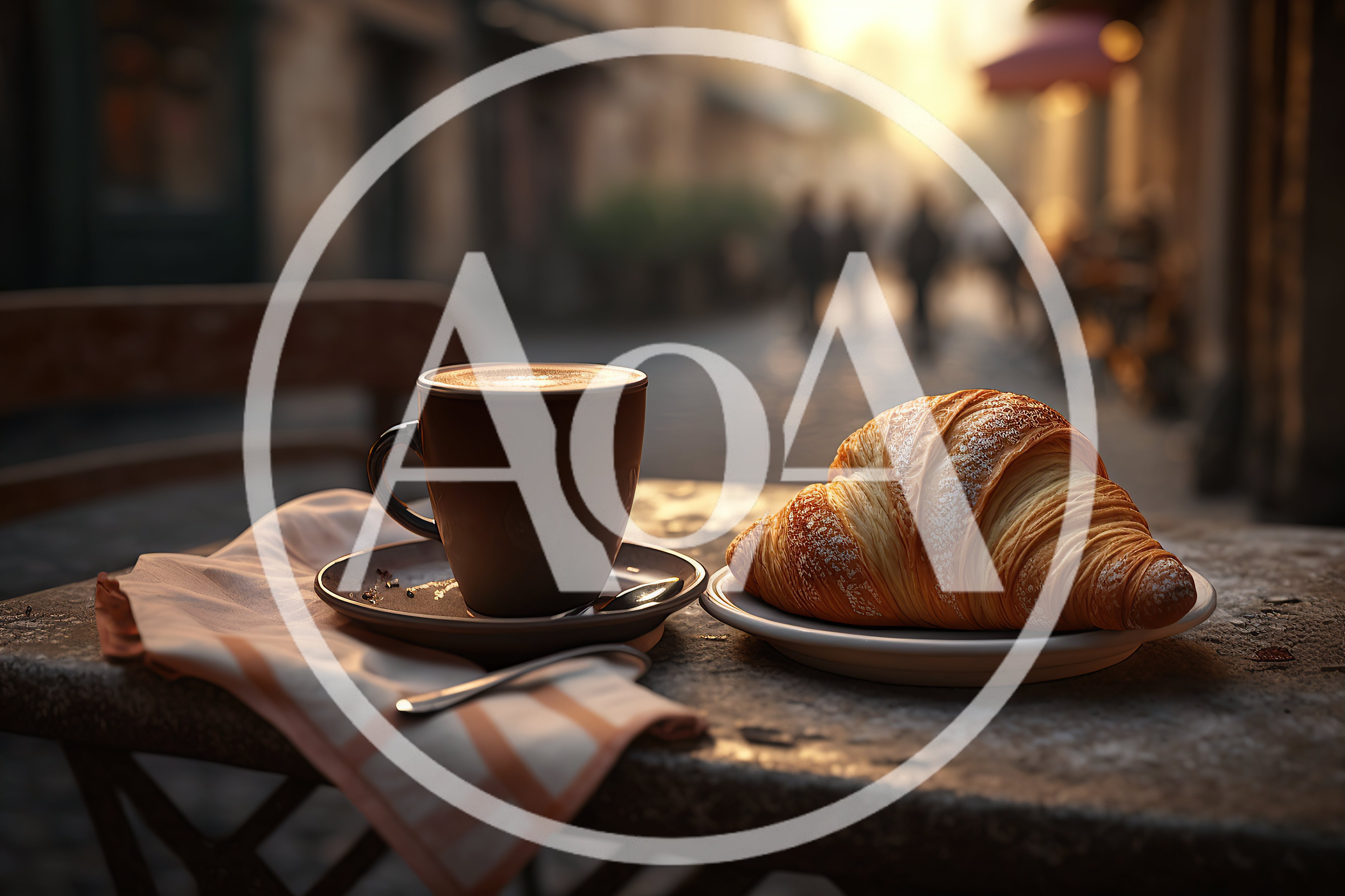 Morning Coffee And Croissant On A Parisian Street Cafe