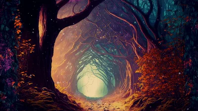 Magical Forest Path With Glowing Particles And Floating Dust