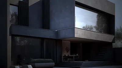 Modern Dark Luxury Villa Exterior at Dusk