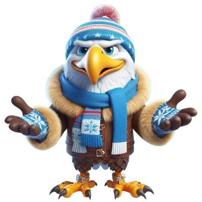 Cartoon Bald Eagle Wearing Winter Clothing