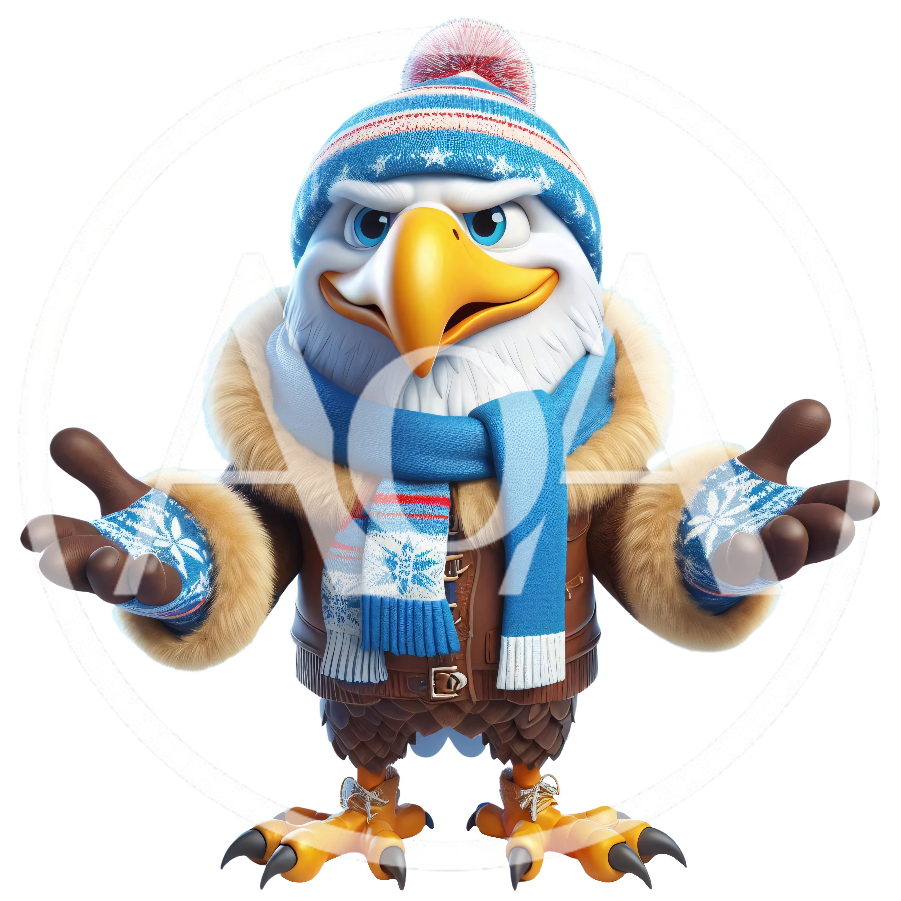 Cartoon Bald Eagle Wearing Winter Clothing