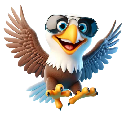 3D Cartoon Bald Eagle Wearing Sunglasses