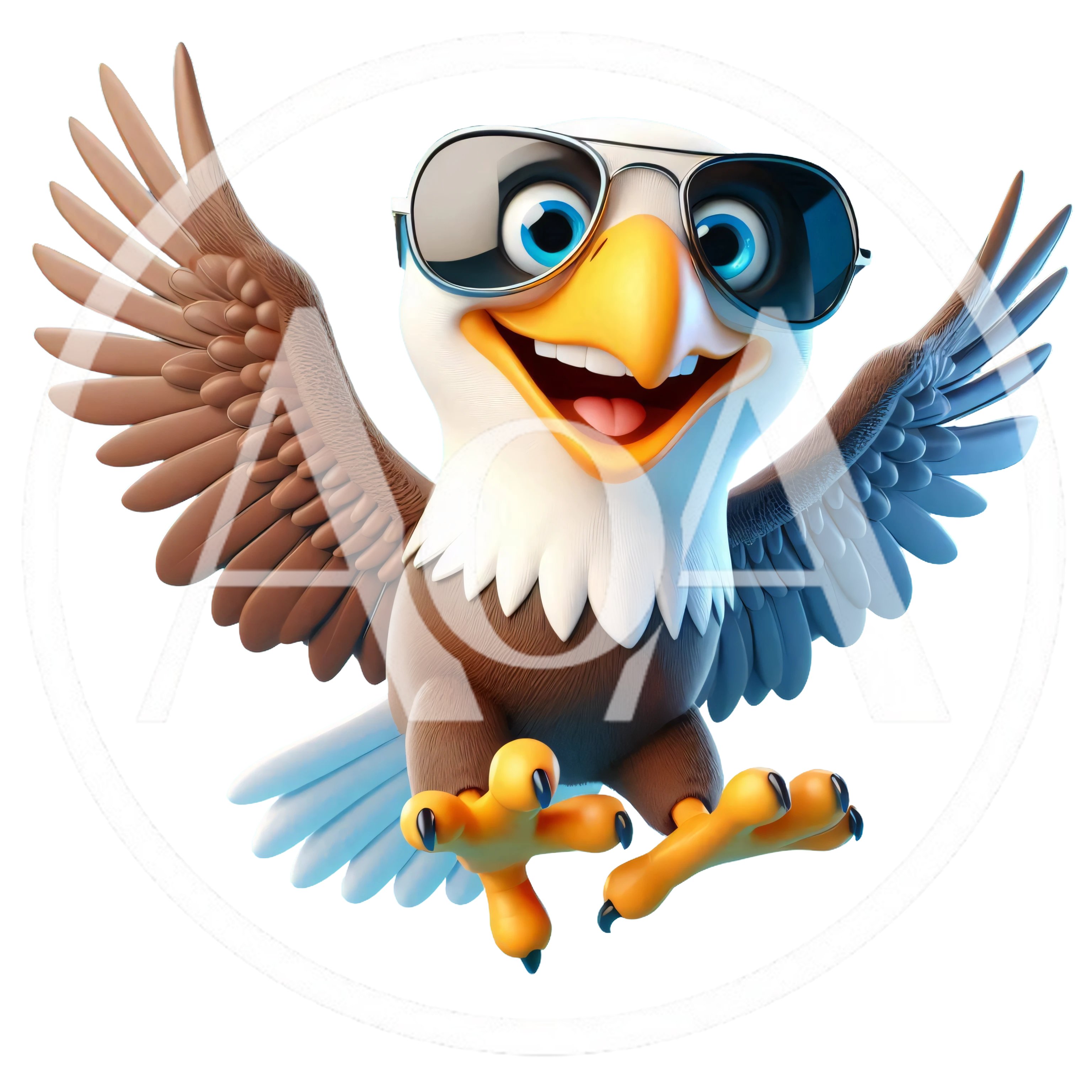 3D Cartoon Bald Eagle Wearing Sunglasses
