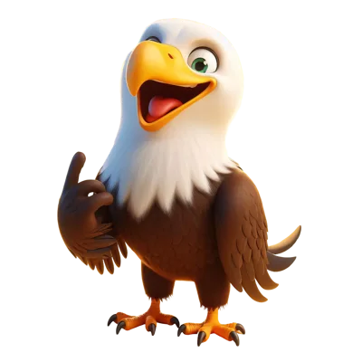 3D Cartoon Bald Eagle Character Pointing Upward