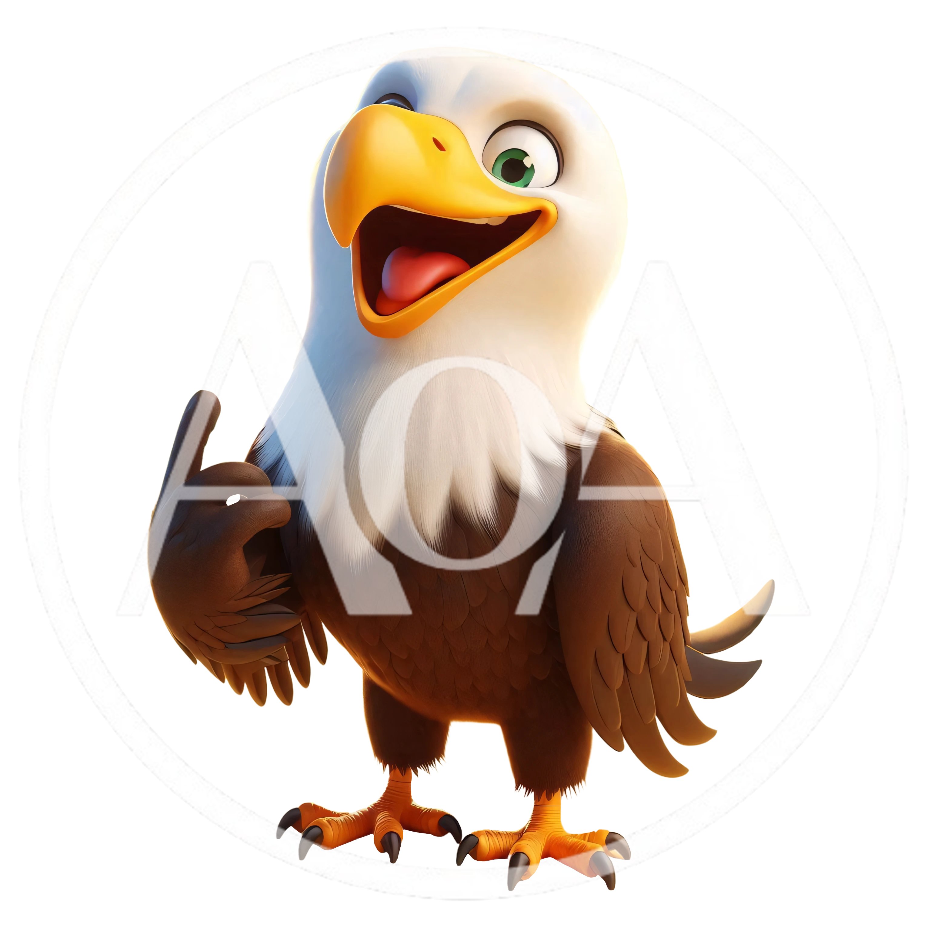3D Cartoon Bald Eagle Character Pointing Upward