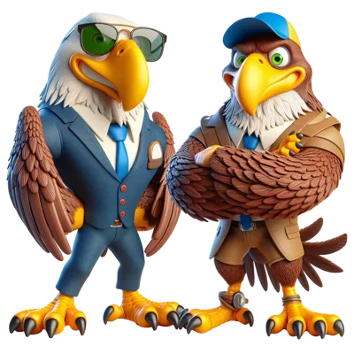 Two Anthropomorphic Eagle Characters In Professional Attire