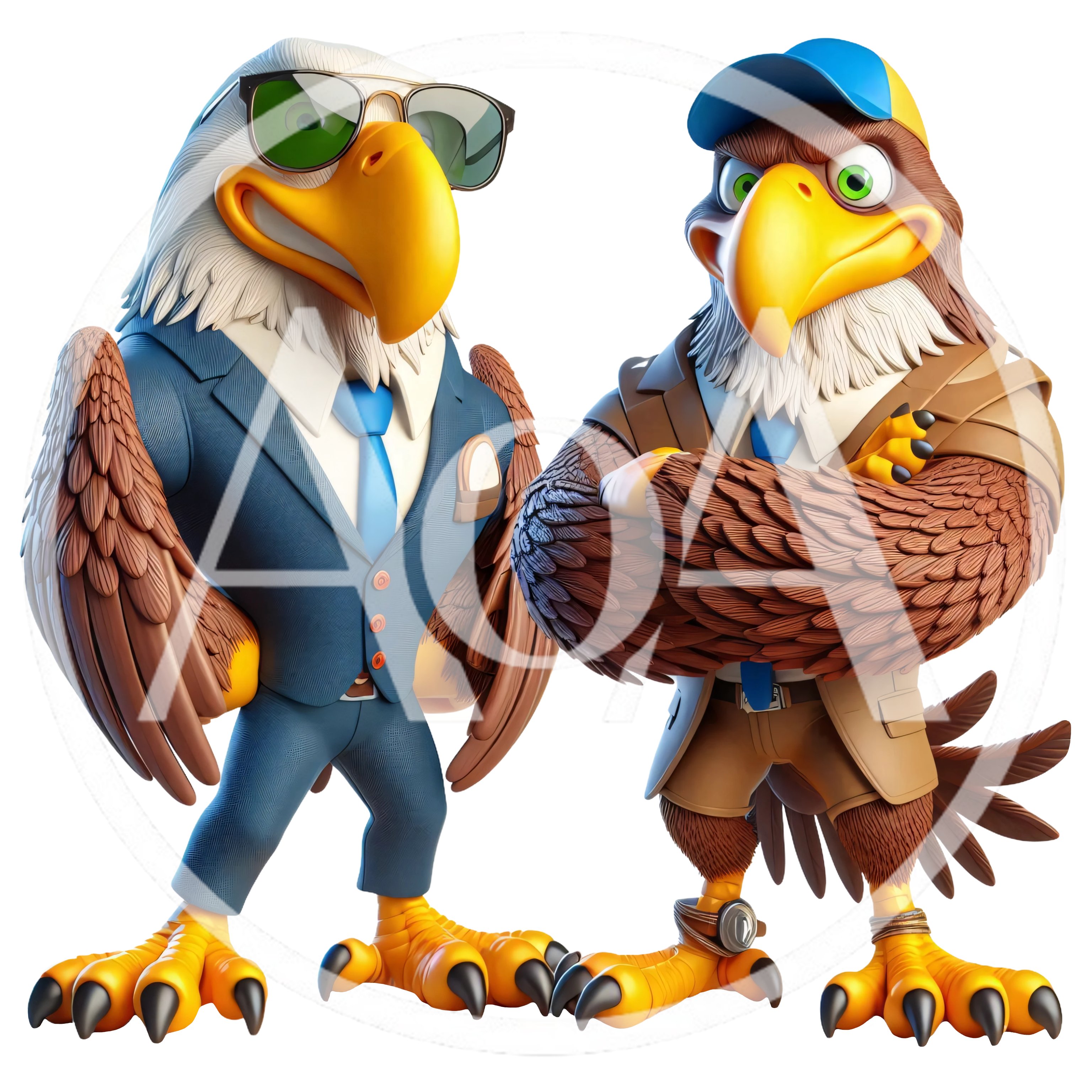 Two Anthropomorphic Eagle Characters In Professional Attire