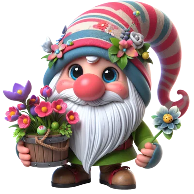 Cute Garden Gnome Holding A Flower Pot