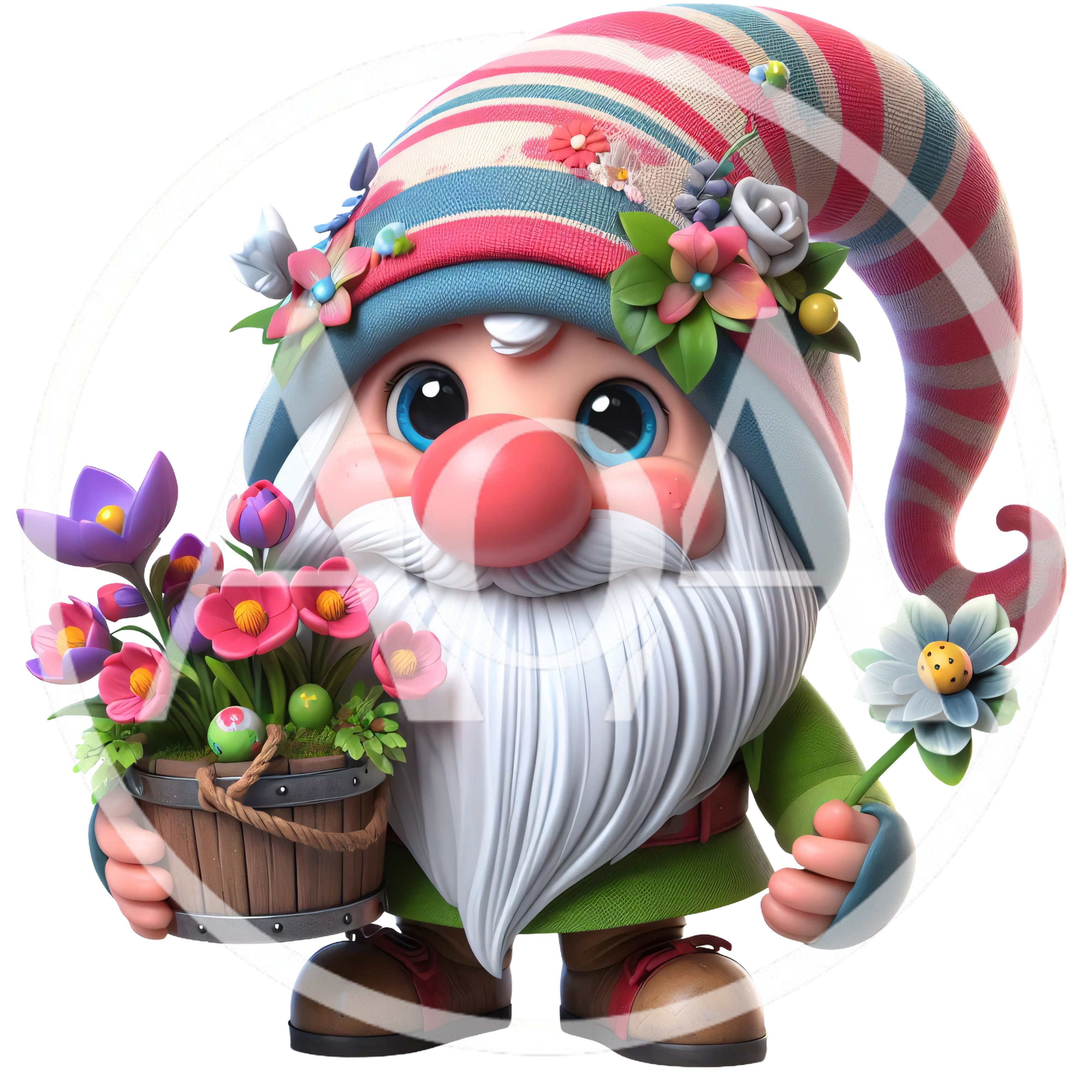 Cute Garden Gnome Holding A Flower Pot