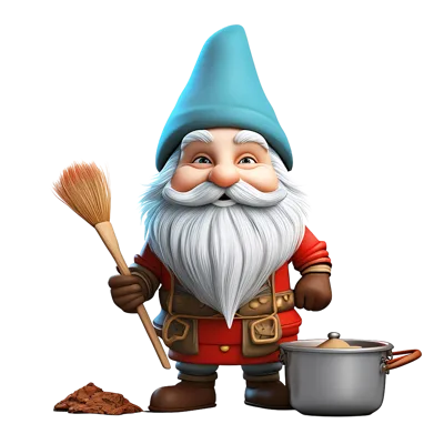 3D Rendered Garden Gnome Holding A Broom