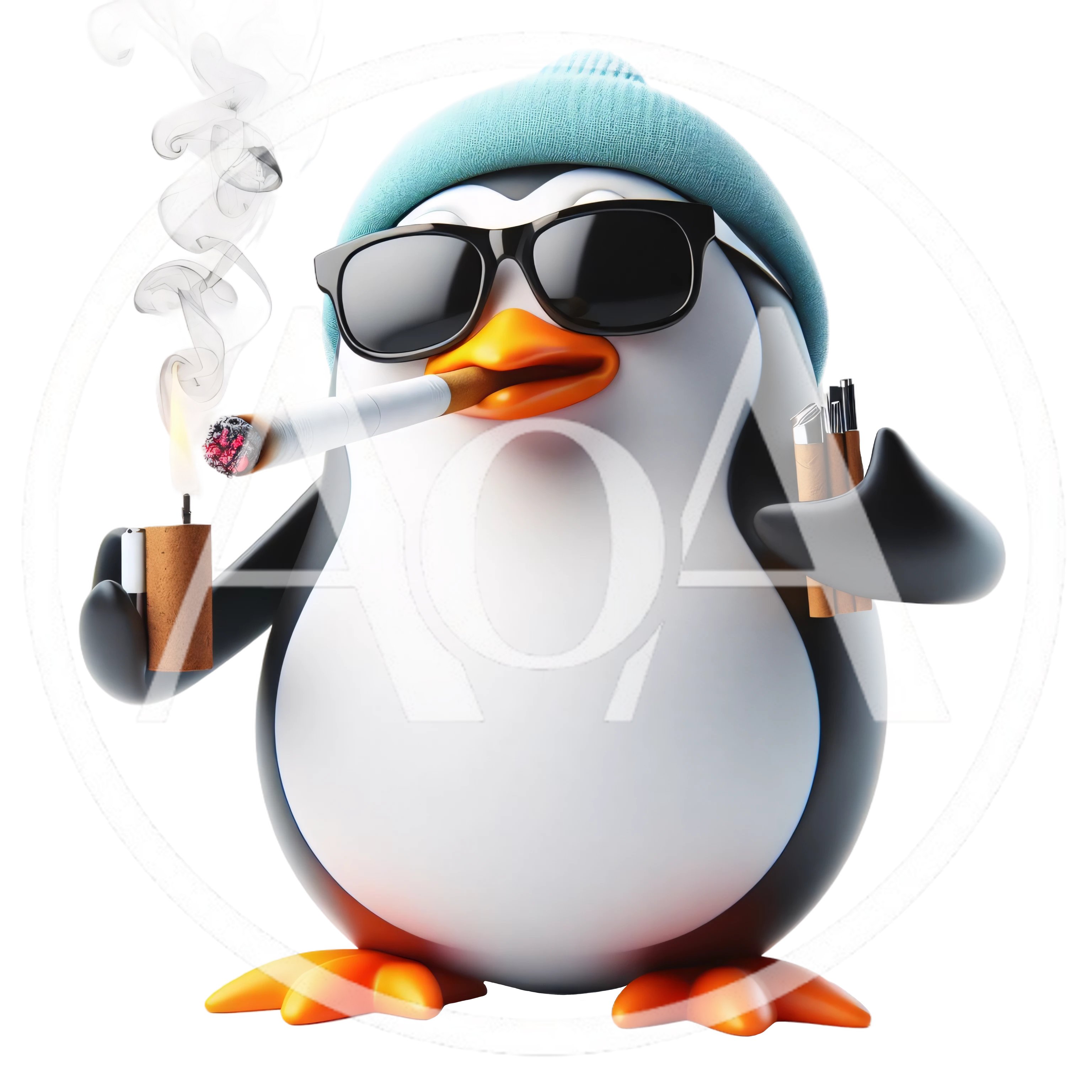 3D Cartoon Penguin Smoking A Cigarette