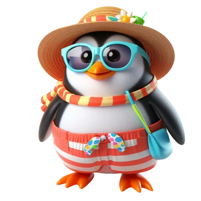 Cute Cartoon Penguin Dressed For Summer Vacation
