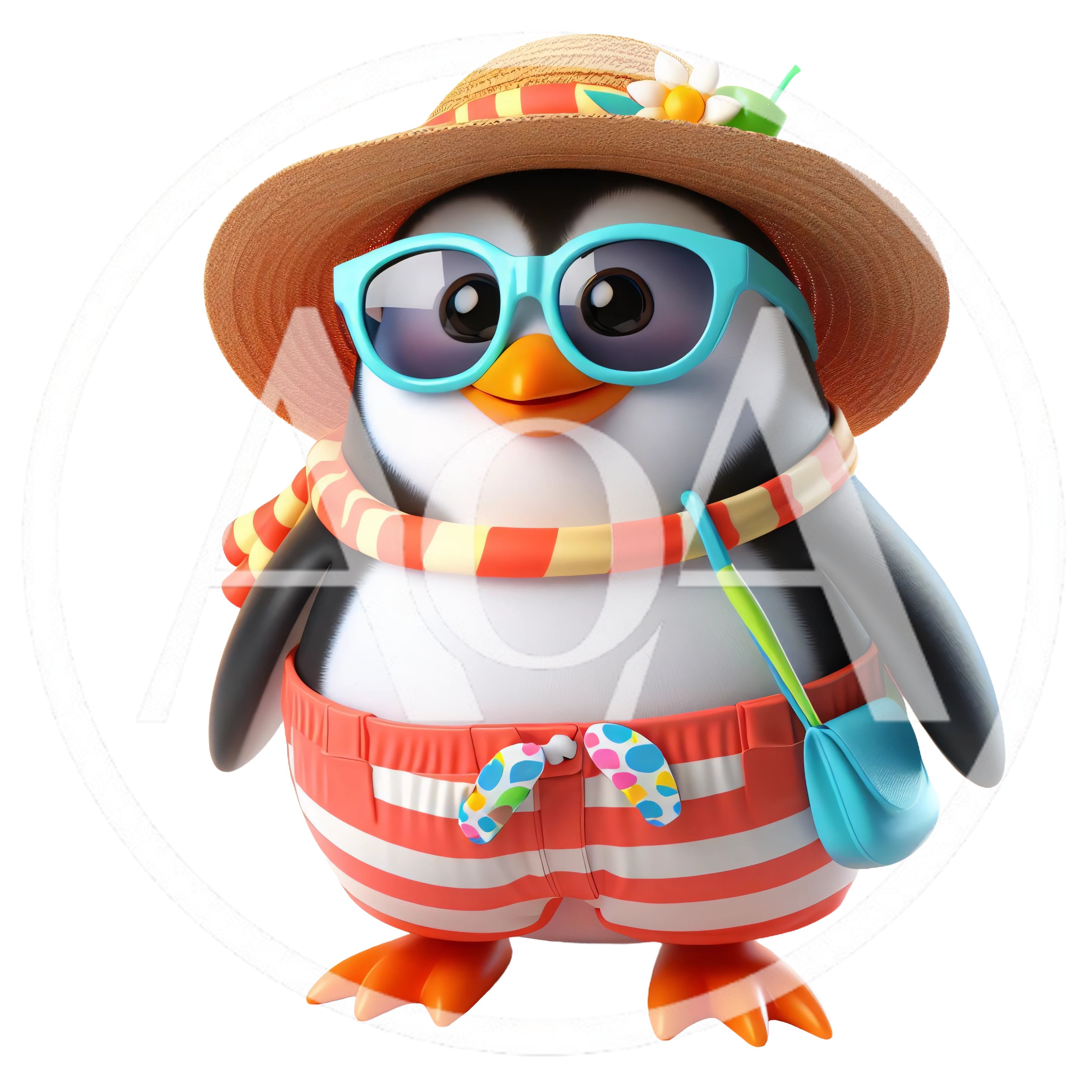Cute Cartoon Penguin Dressed For Summer Vacation