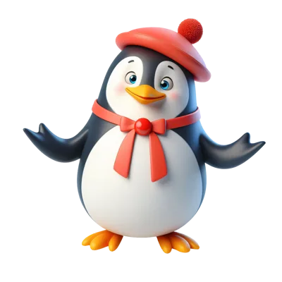 3D Rendered Cute Penguin Character Wearing Winter Accessories