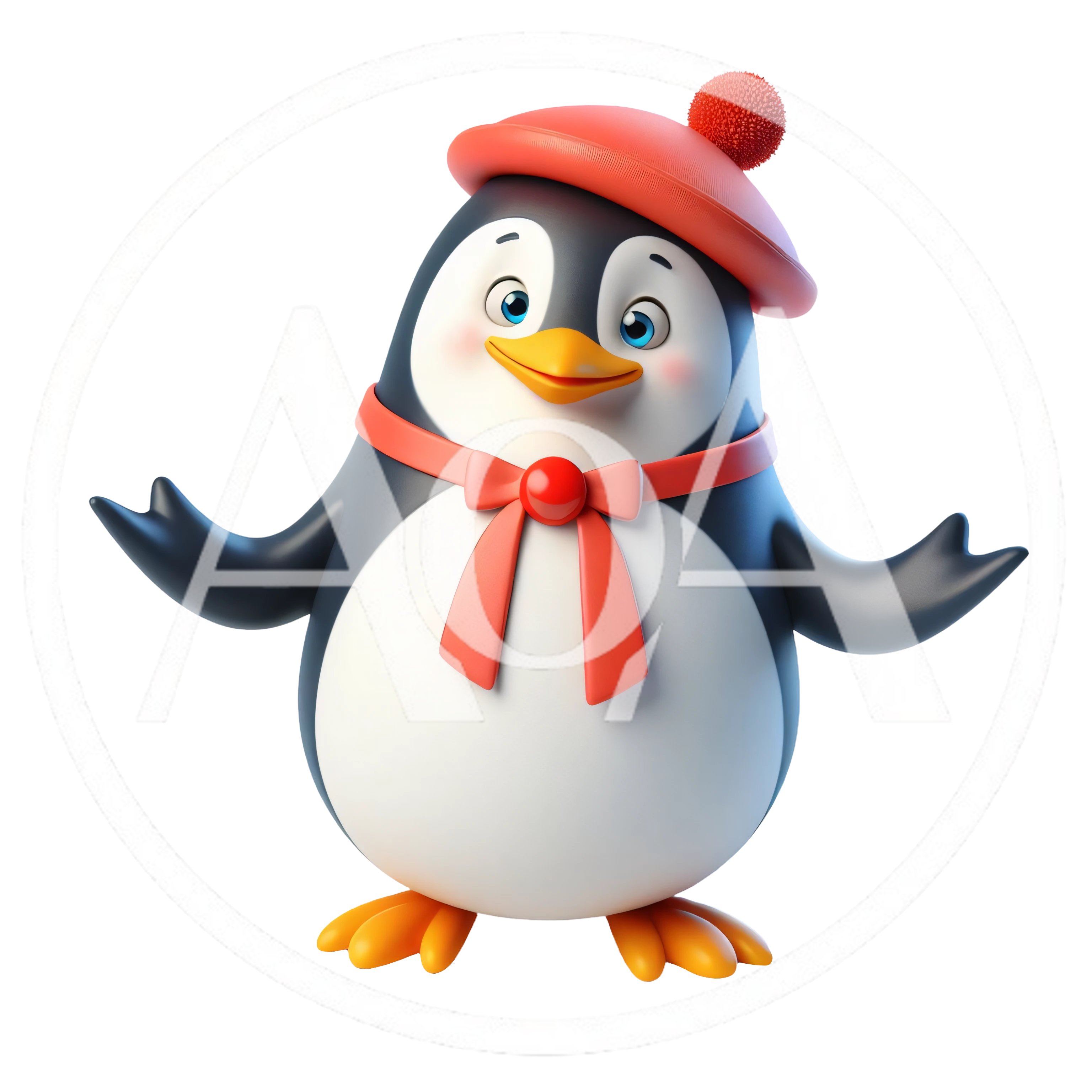 3D Rendered Cute Penguin Character Wearing Winter Accessories