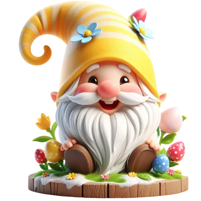 Cute Easter Gnome Sitting On A Wooden Base