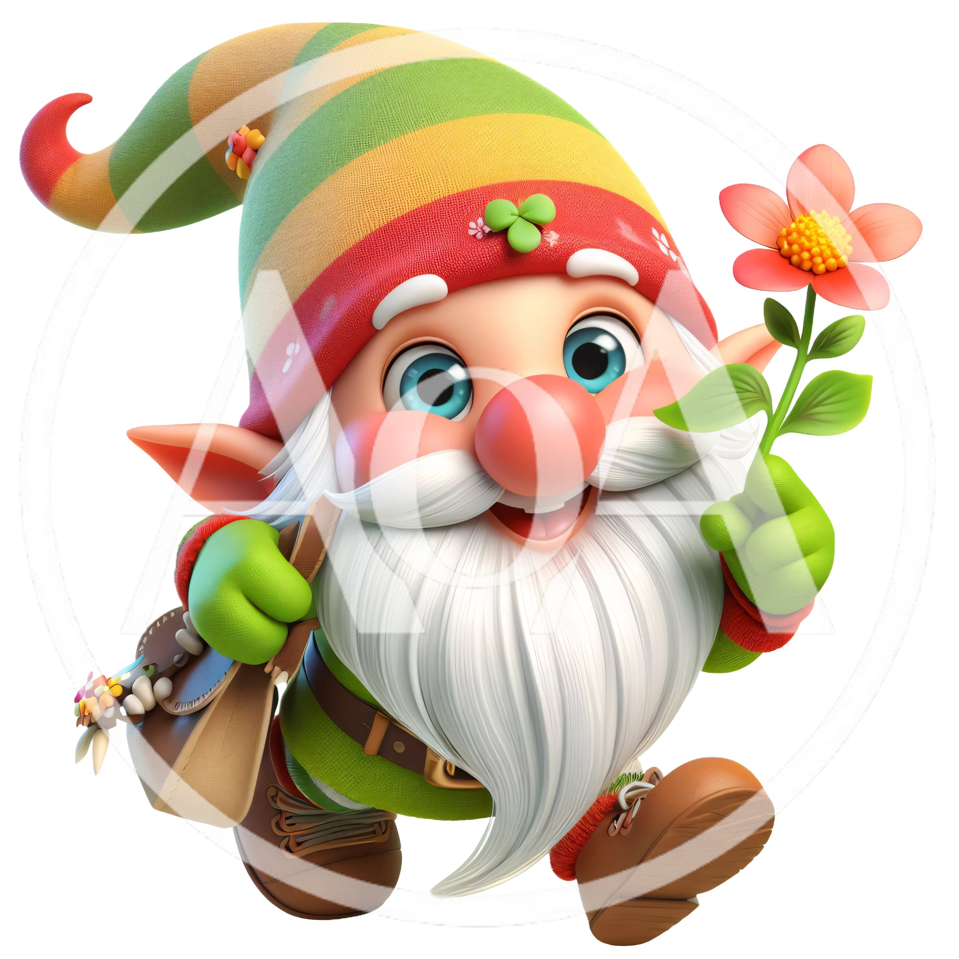Cute 3D Cartoon Gnome Holding A Flower