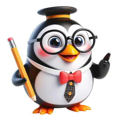 Cute Penguin Student Character With Pencil And Glasses