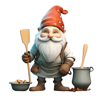 3D Render Of A Gnome Chef Cooking