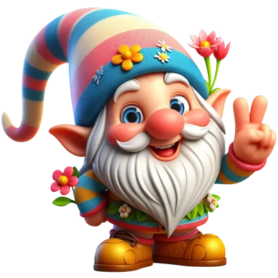 Cheerful Garden Gnome Making A Peace Sign