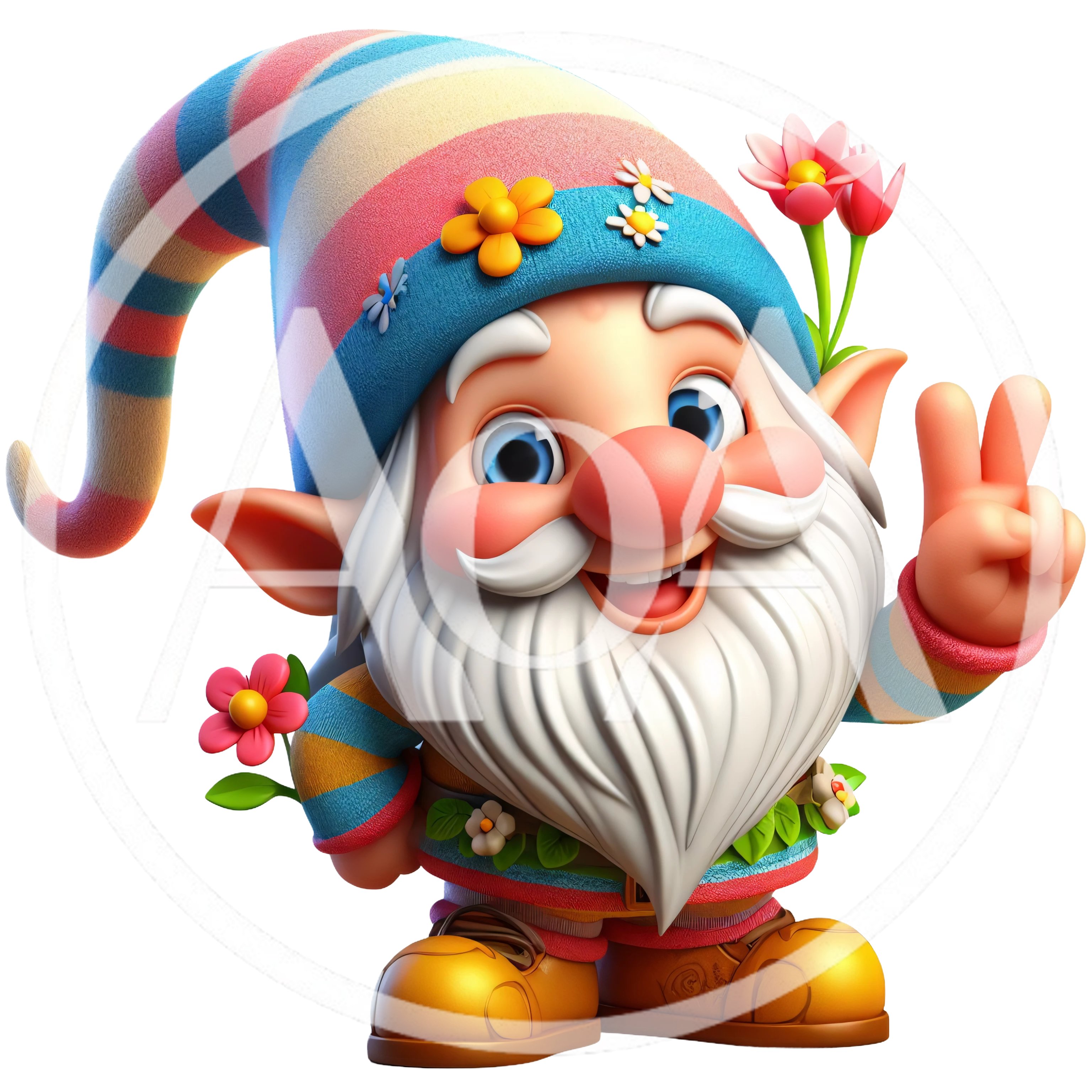 Cheerful Garden Gnome Making A Peace Sign