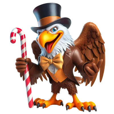 Cartoon Bald Eagle Dressed In Formal Attire With Candy Cane