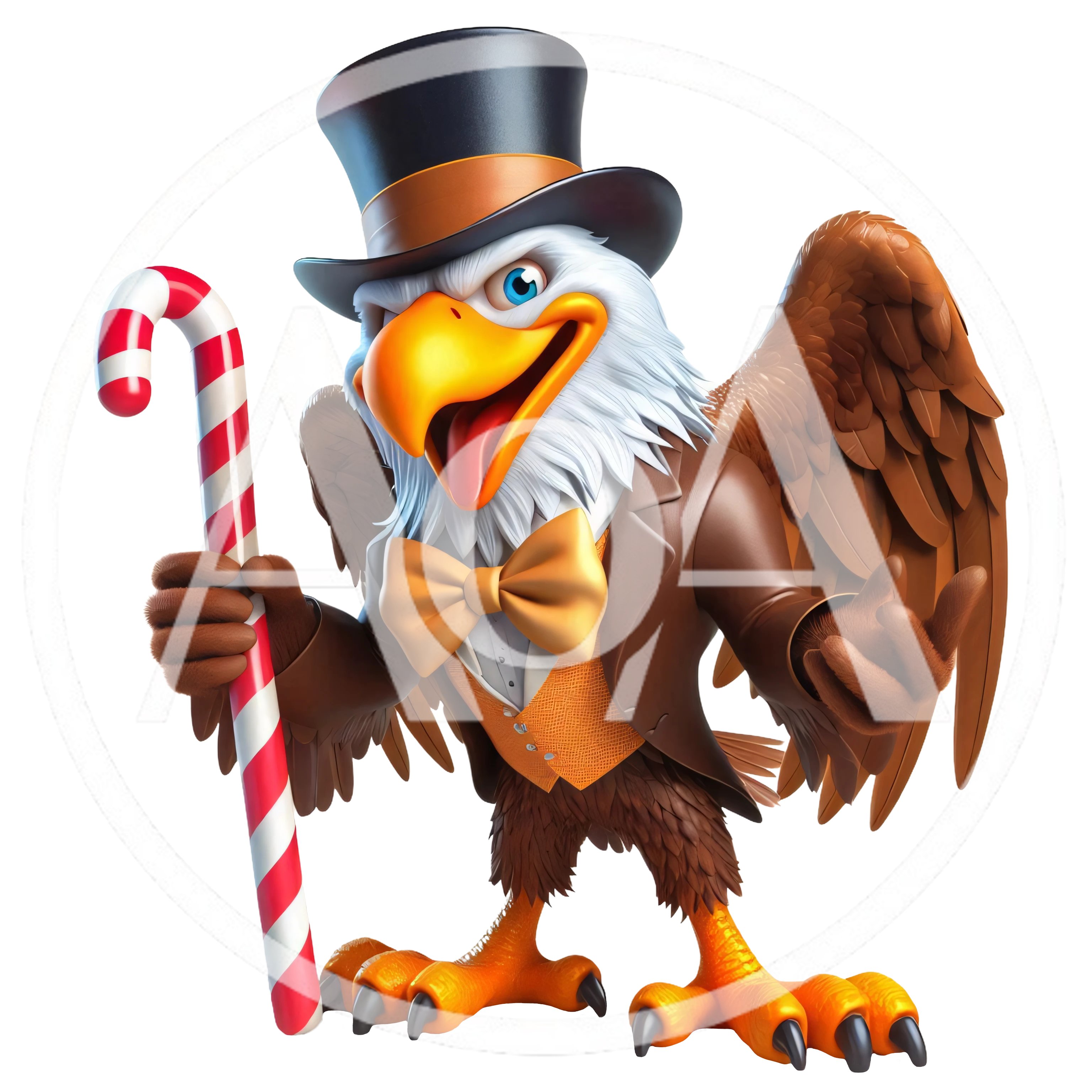 Cartoon Bald Eagle Dressed In Formal Attire With Candy Cane