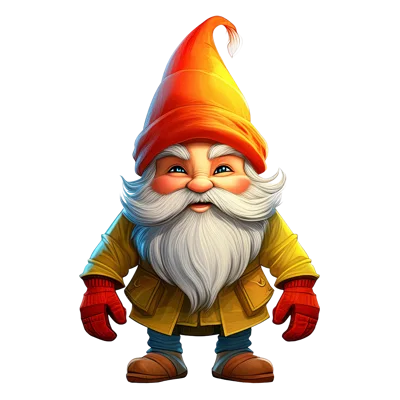 Cute Garden Gnome With White Beard And Orange Hat