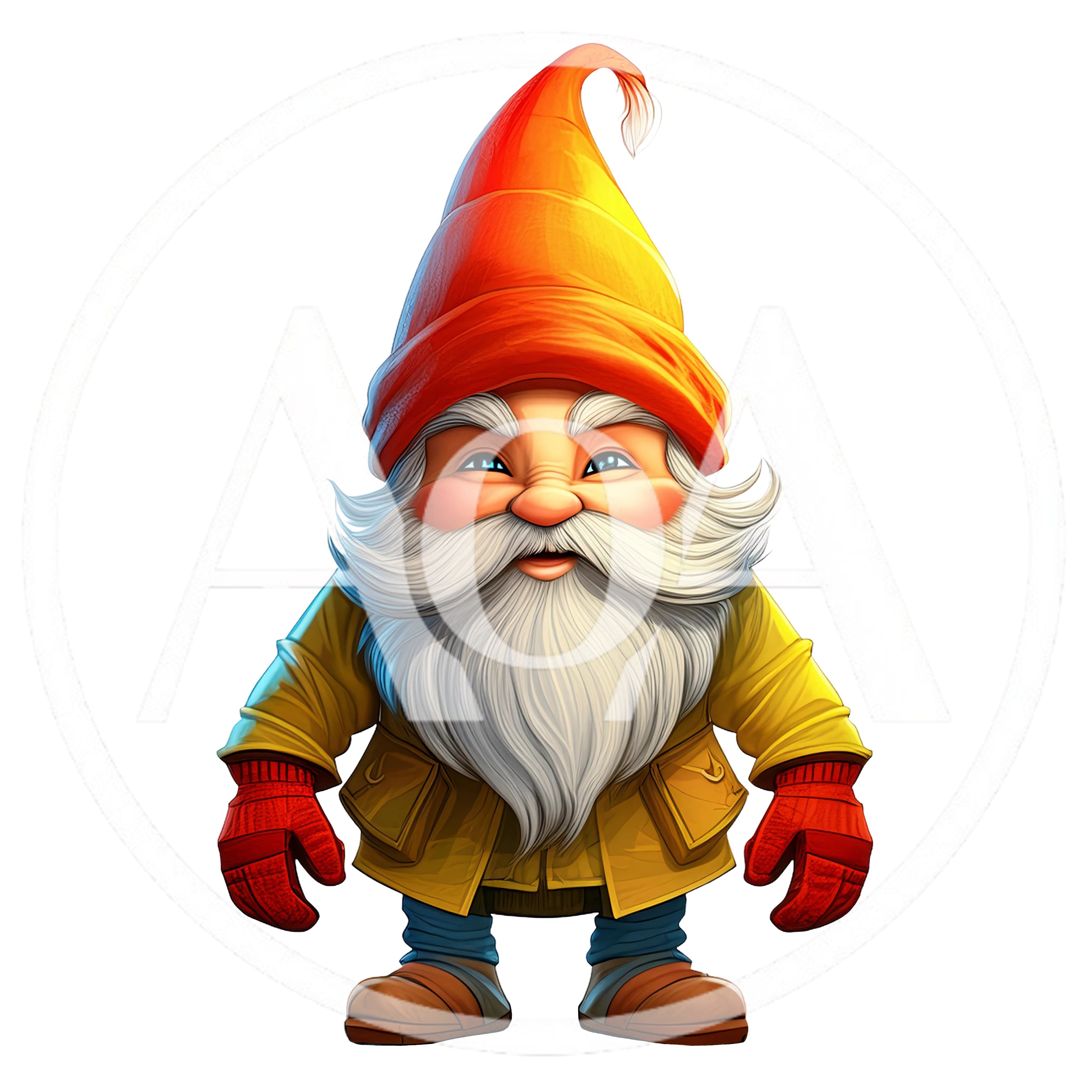Cute Garden Gnome With White Beard And Orange Hat