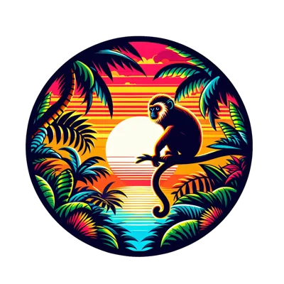 Monkey Sitting On A Branch During A Tropical Sunset